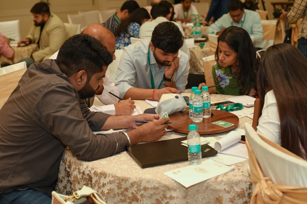 Participants collaborating during the cognitive cards activity