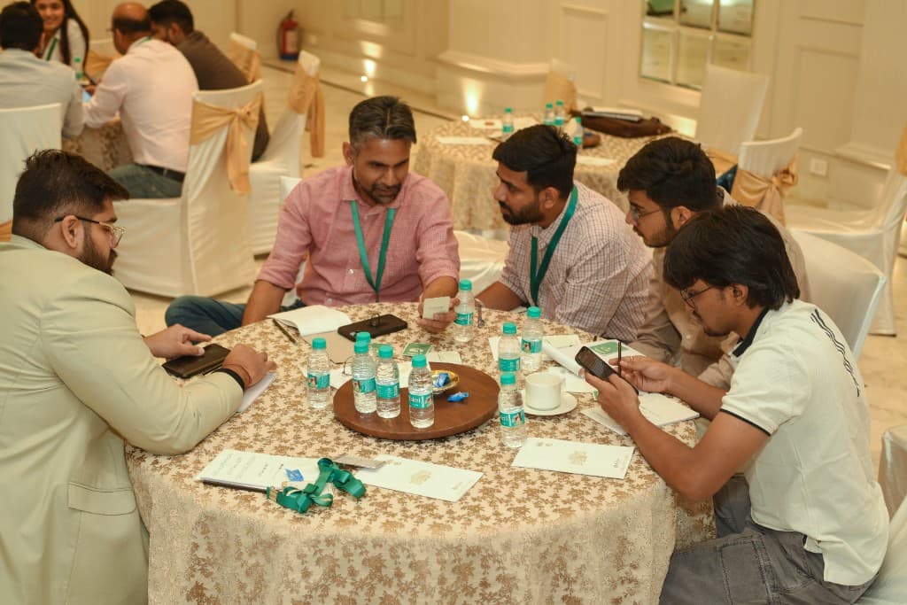 Roundtable discussion among attendees at a group table